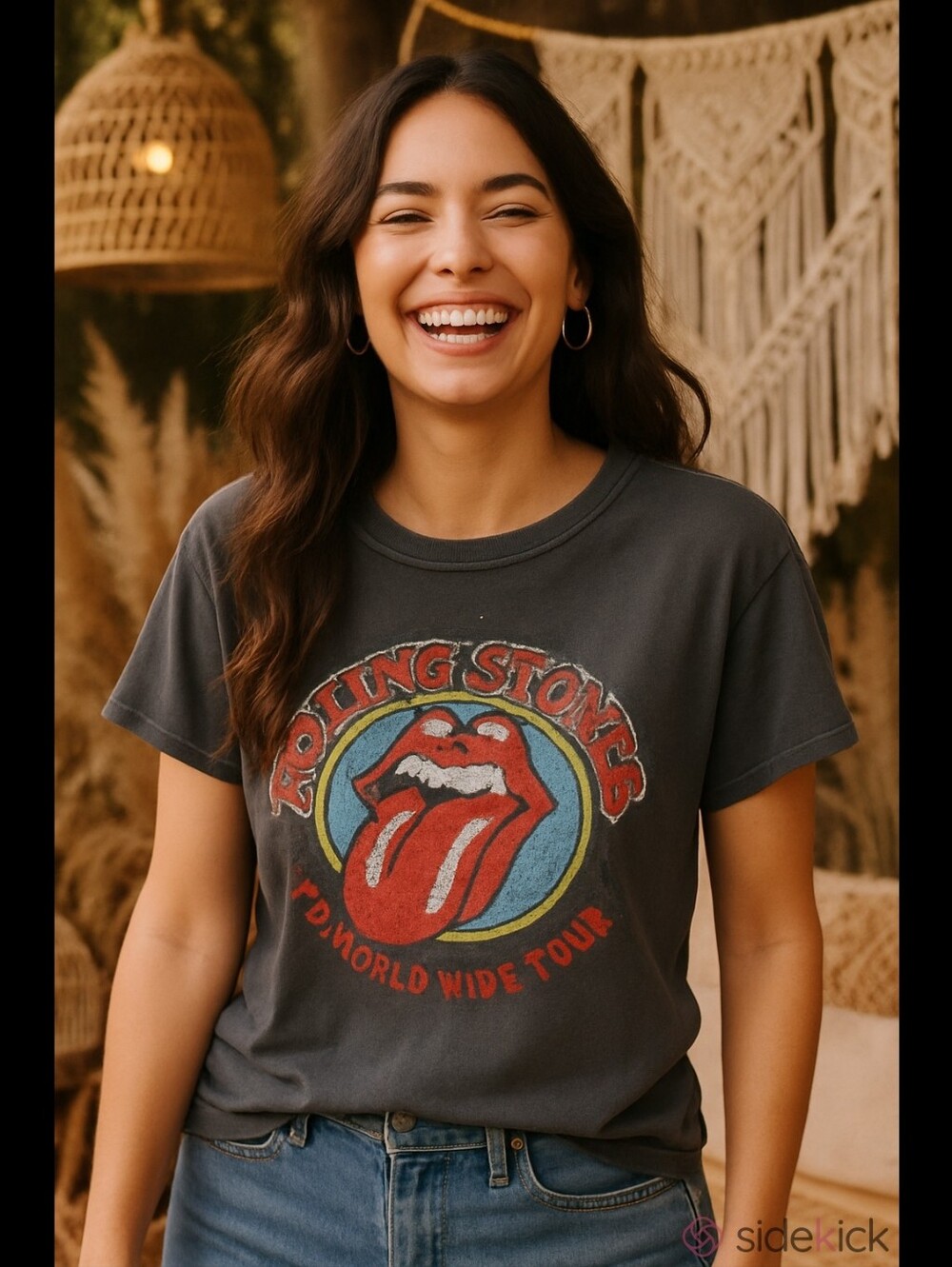 Daydreamer Charcoal Rolling Stones Graphic Tee with Red Tongue